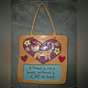 Hanging cat plaque decor ceramic hearr